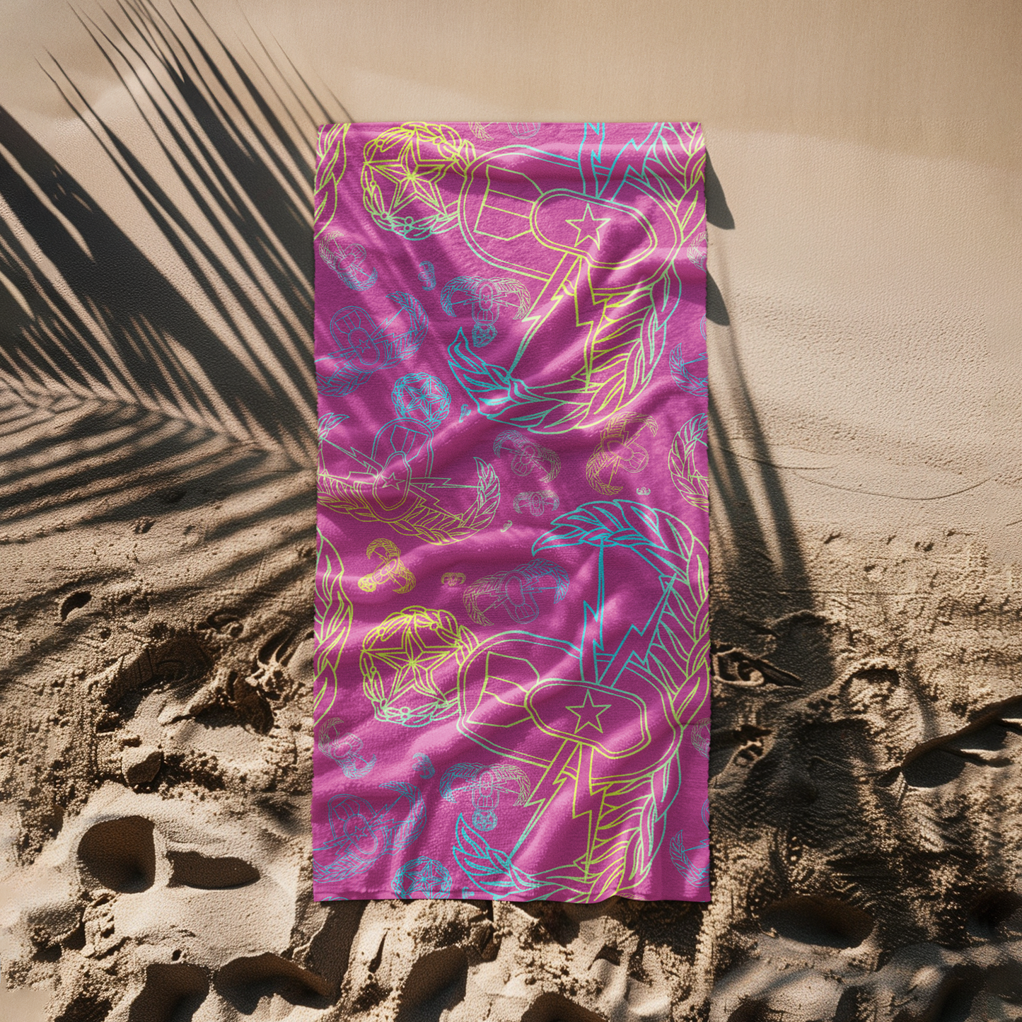 Print On Demand - Beach Towel - "EOD Mixed Badges" (Multicolor on Pink)