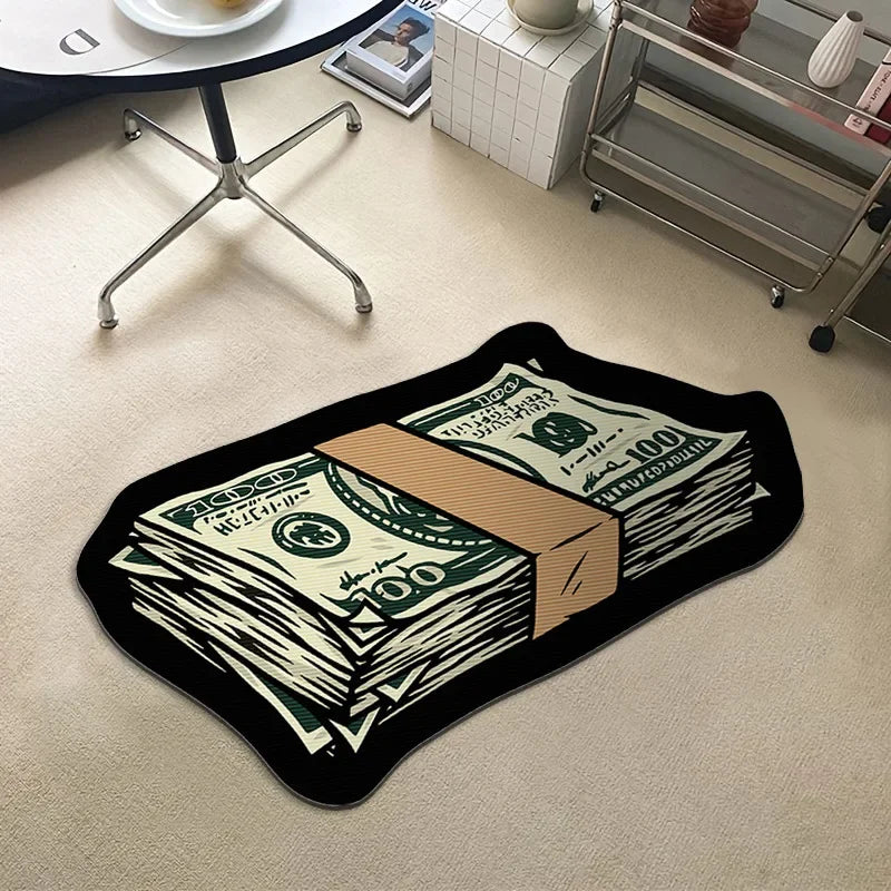 Money Shaped Dollar Rug – Creative Irregular Floor Mat for Bedroom & Door