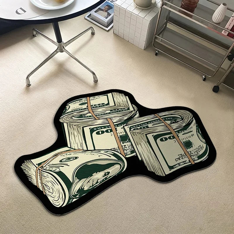 Money Shaped Dollar Rug – Creative Irregular Floor Mat for Bedroom & Door