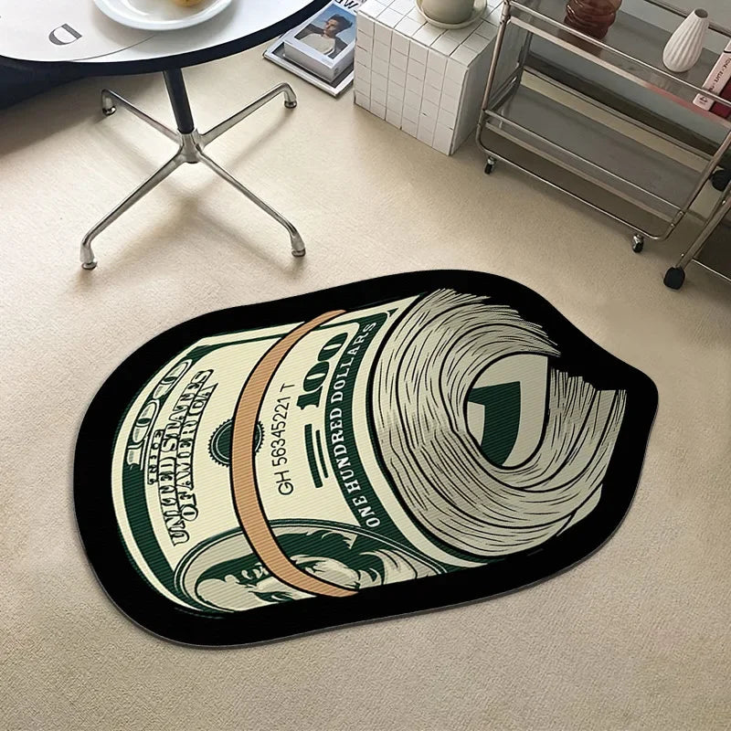 Money Shaped Dollar Rug – Creative Irregular Floor Mat for Bedroom & Door