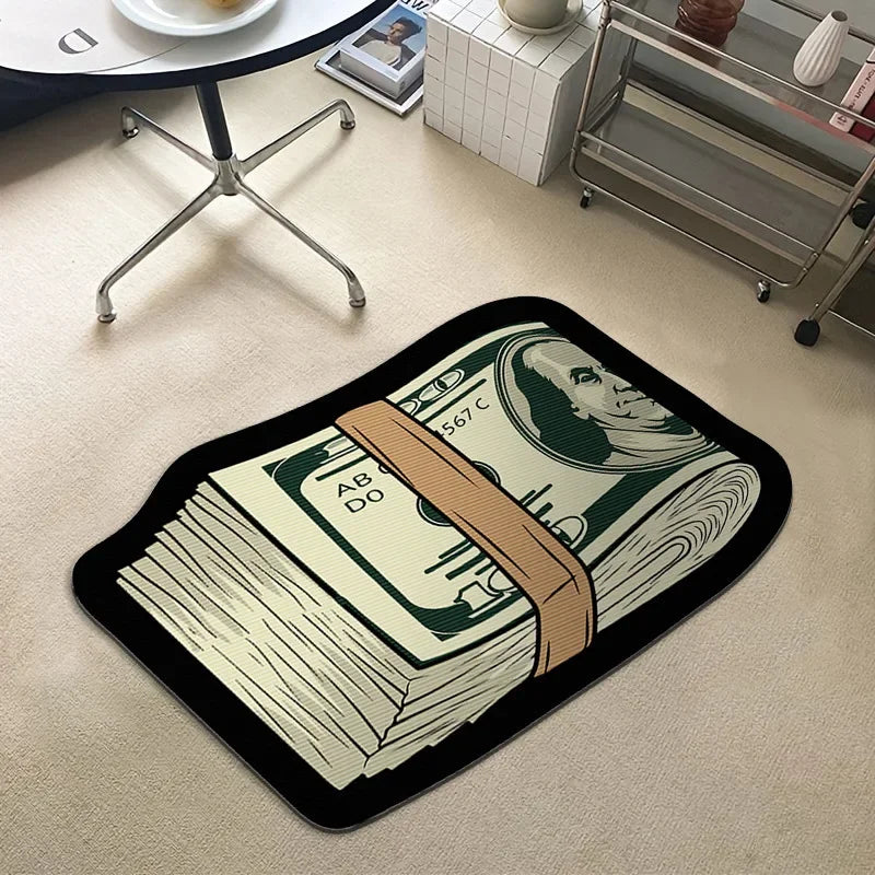 Money Shaped Dollar Rug – Creative Irregular Floor Mat for Bedroom & Door
