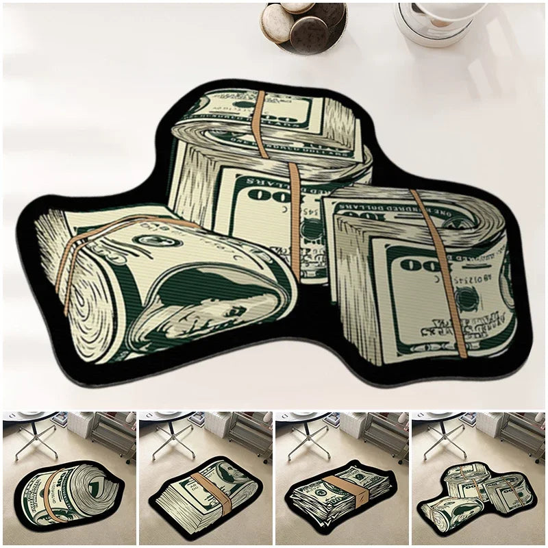 Money Shaped Dollar Rug – Creative Irregular Floor Mat for Bedroom & Door